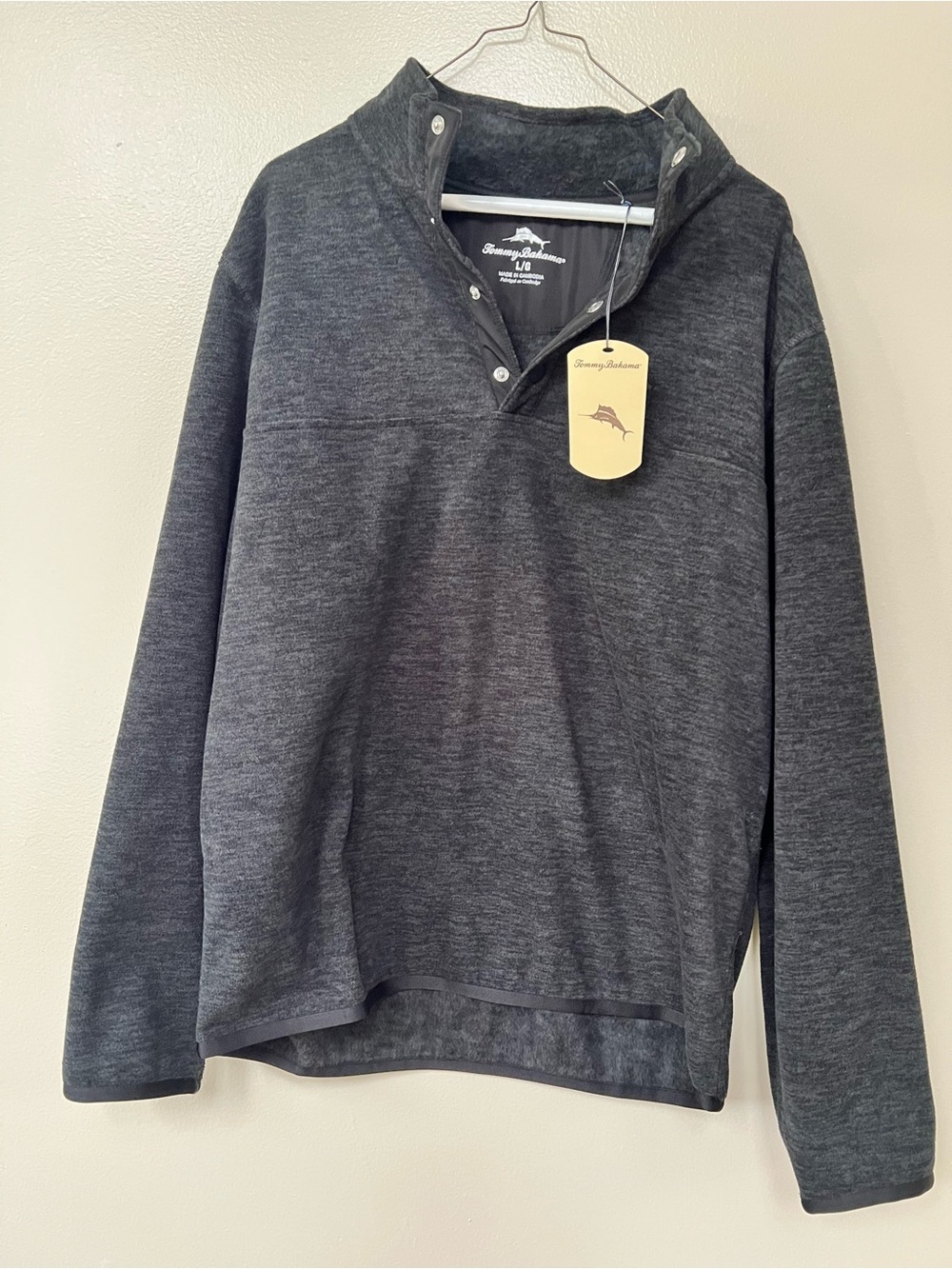 NWT Tommy Bahama Bay Retreat Charcoal Black Snap-Placket Pullover Size Large